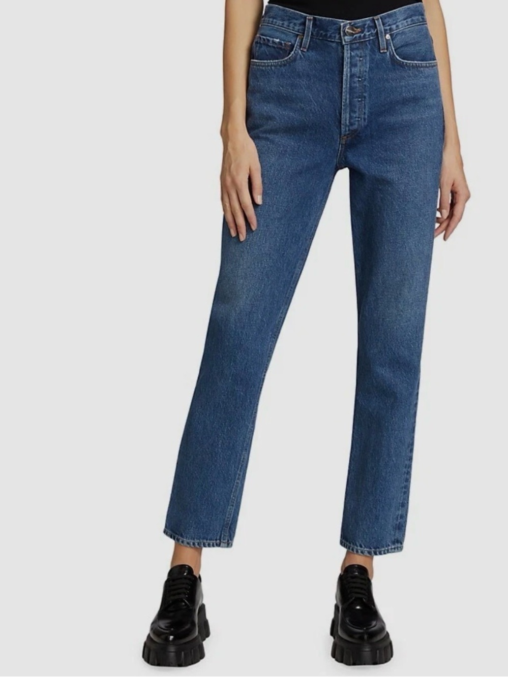 Goldsign High-Rise Dark Wash Straight Leg Jeans: 24